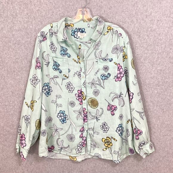 Charter Club Linen Luxury Tunic Size XL Long Sleeve Button Up Floral Beachy - Picture 5 of 16